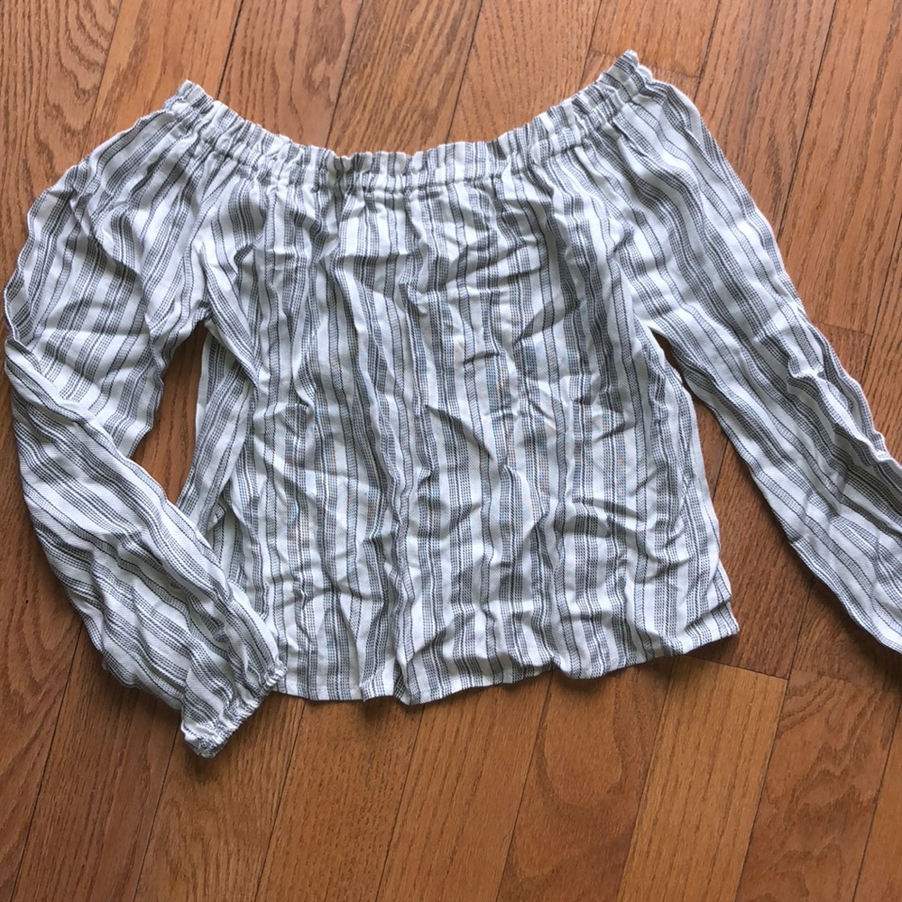 Striped long sleeve off the shoulder top